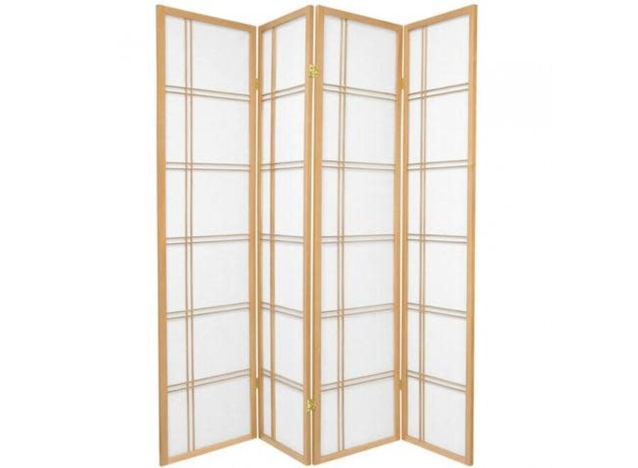 Paravent Japonais L180xH180cm 4 Panneaux Shoji Papier de Riz Naturel - Double Cross