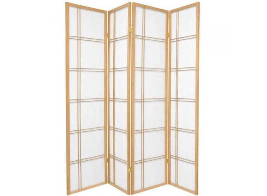 Japanese Room Divider 4 Panels W180xH180cm Privacy Screen Shoji Rice-paper Natural - Double Cross