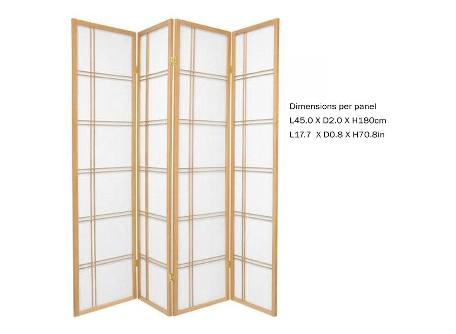 Japanese Room Divider 4 Panels W180xH180cm Privacy Screen Shoji Rice-paper Natural - Double Cross
