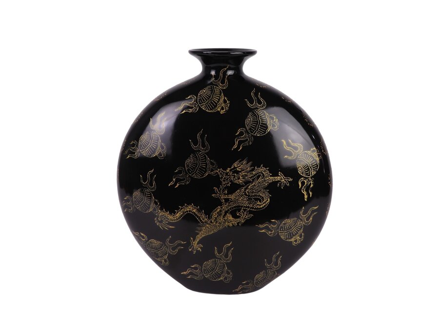 Chinese Vase Porcelain Black Dragon Hand-Painted W32xD12xH34cm