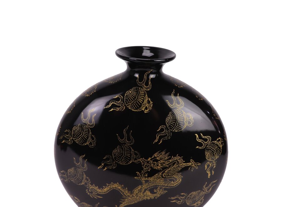 Chinese Vase Porcelain Black Dragon Hand-Painted W32xD12xH34cm