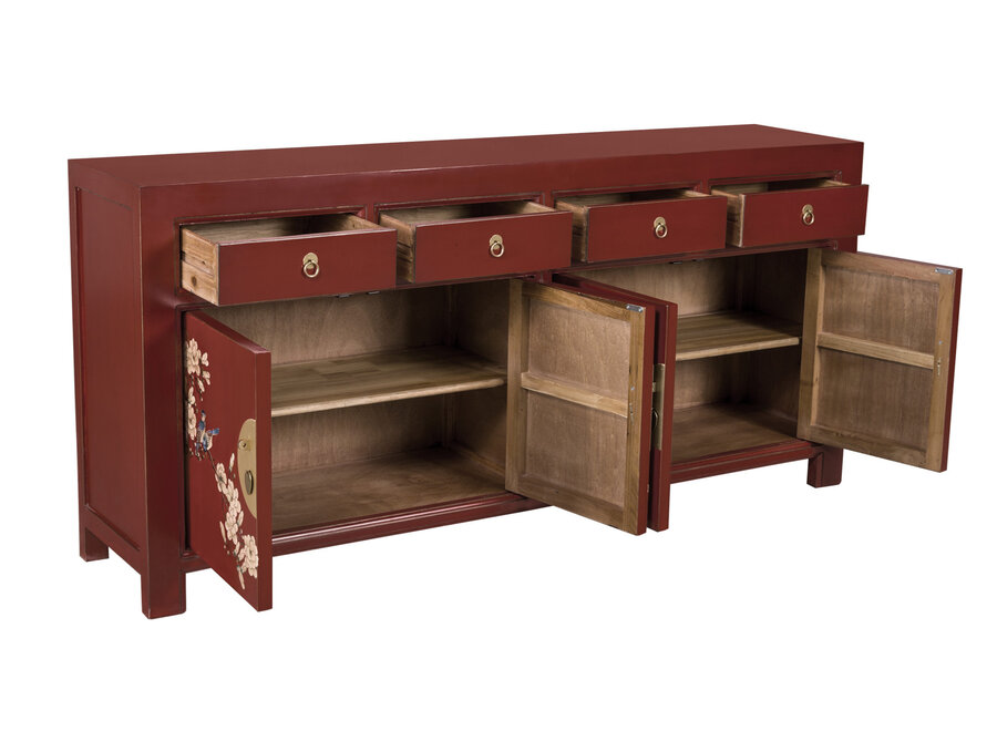 Credenza Cinese Scarlet Rosso Dipinto a Mano - Orientique Collezione L180xP40xA85cm