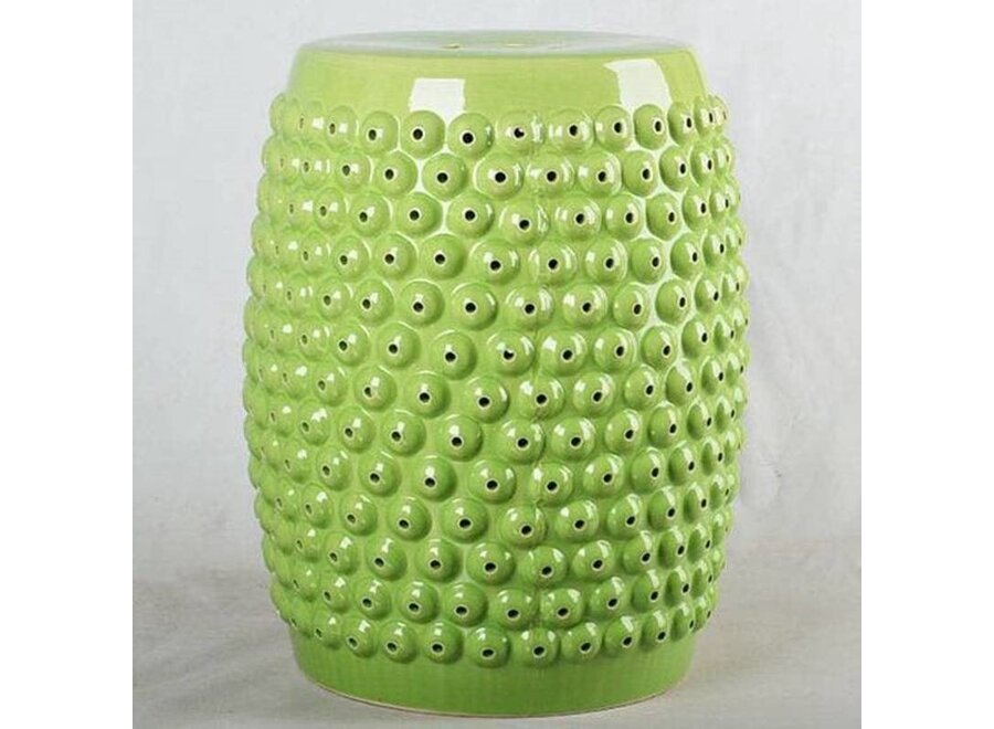 Ceramic Garden Stool Green Dots Handmade D33xH46cm