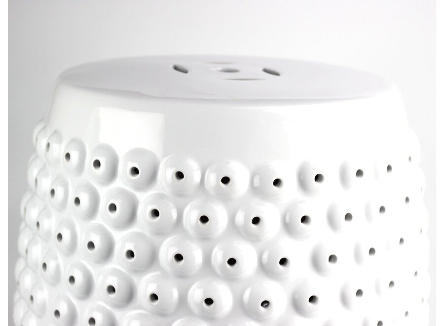 Sgabello in Ceramica Bianco Dots Fatto a Mano D33xA46cm