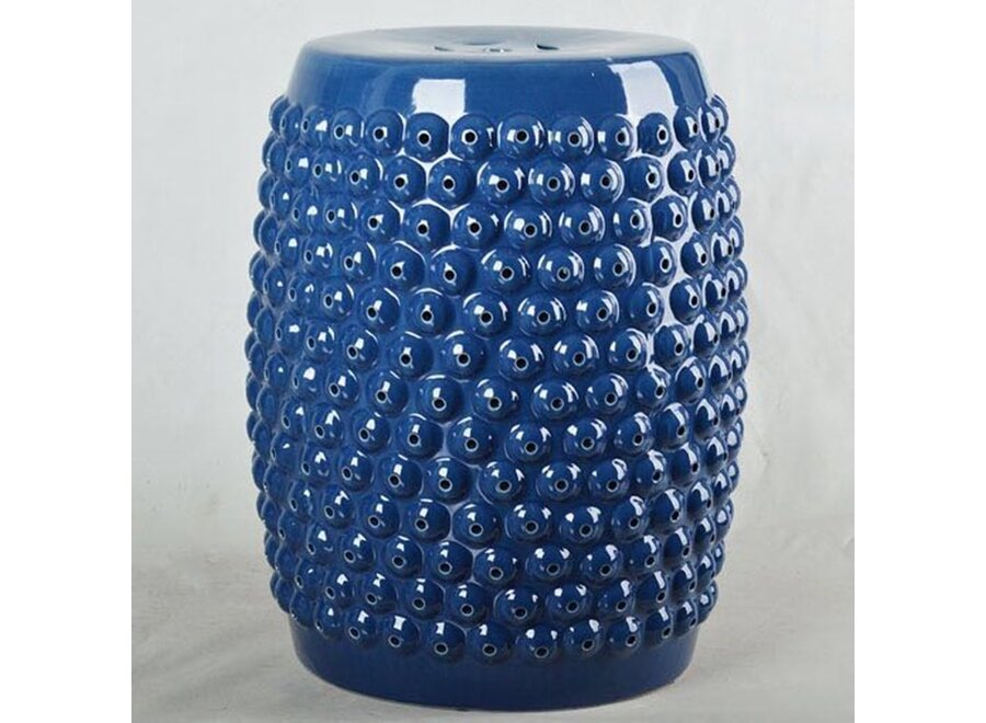 Ceramic Garden Stool Navy Blue Dots Handmade D33xH46cm