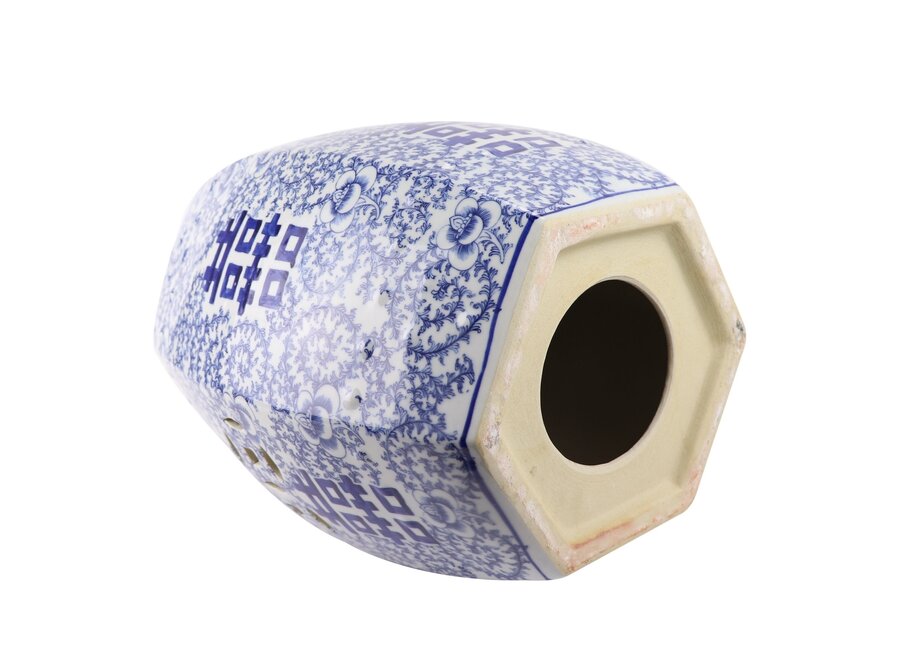 Sgabello Da Giardino In Ceramica Blu Bianco Dipinto a Mano Double Happiness D33xH45cm