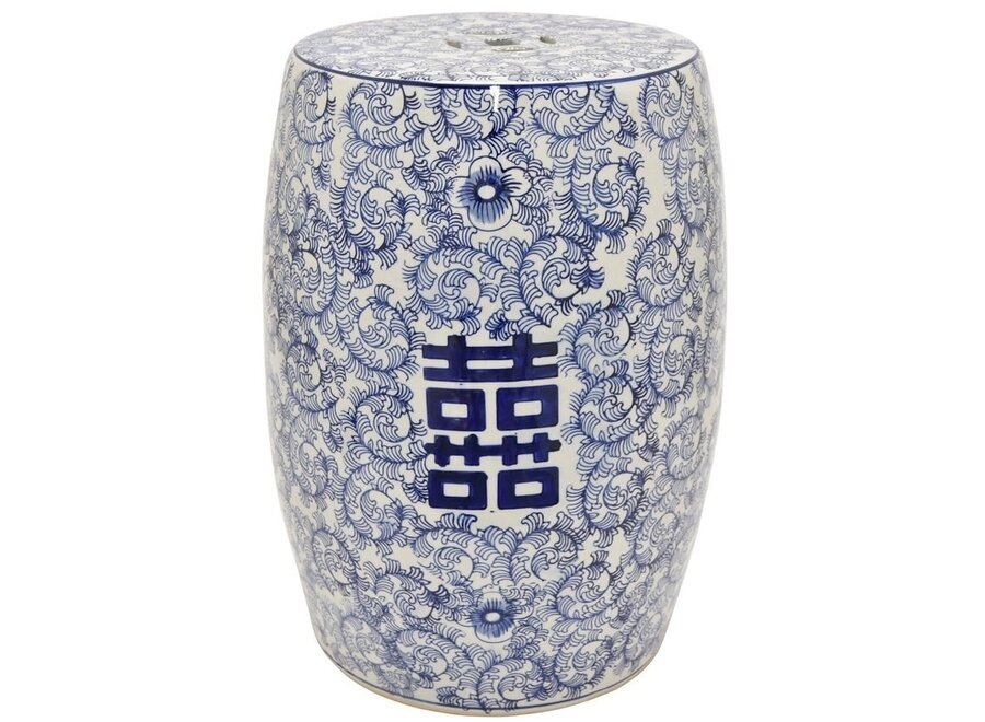 Tabouret Céramique Bleu Blanc Chinois Double Bonheur D33xH45cm