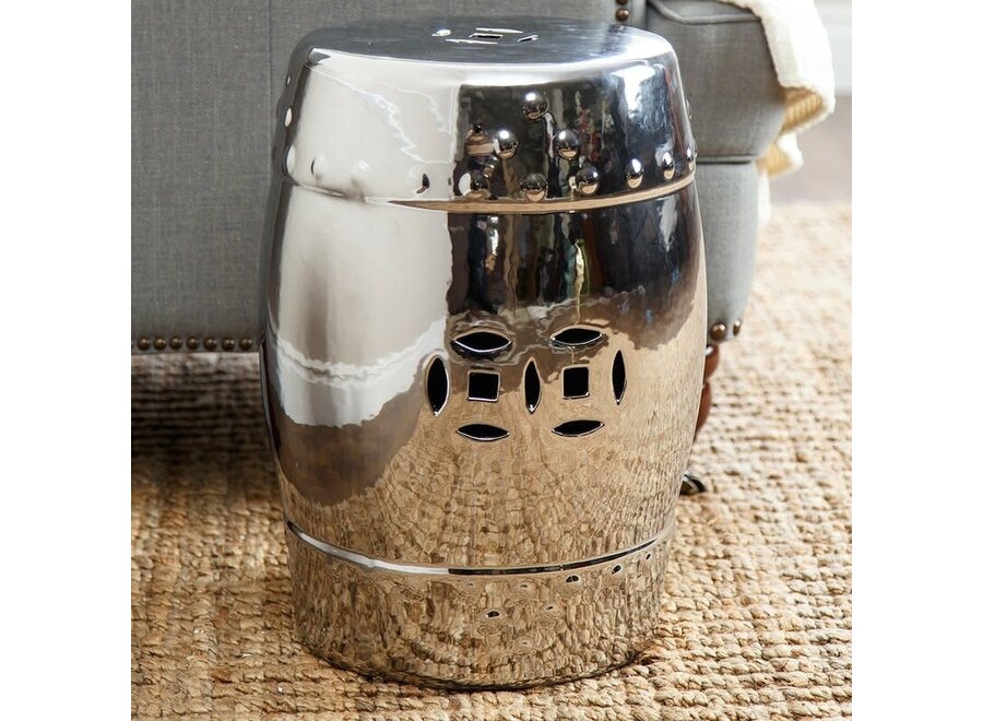 Sgabello in Ceramica Argento Fatto a Mano D33xA46cm