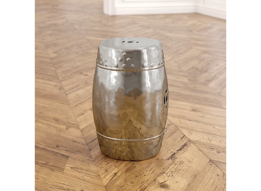 Sgabello in Ceramica Argento Fatto a Mano D33xA46cm