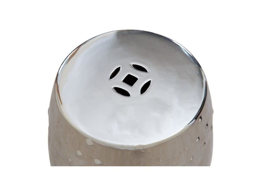 Sgabello in Ceramica Argento Fatto a Mano D33xA46cm