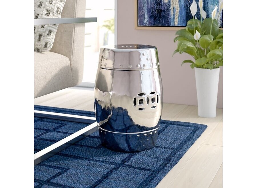 Sgabello in Ceramica Argento Fatto a Mano D33xA46cm