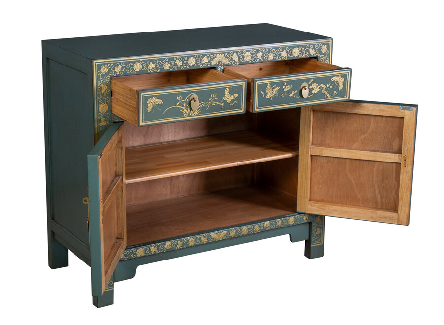 Chinesischer Schrank Arctic Blau Grau Schmetterlinge Handbemalt - Orientique Kollektion B90xT40xH80cm