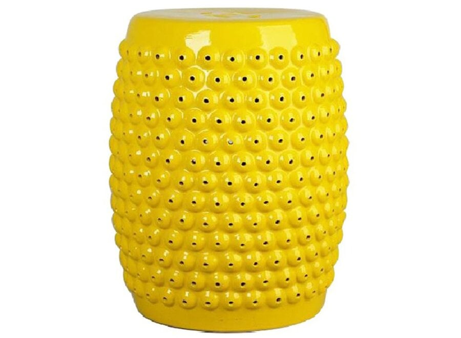 Ceramic Garden Stool Yellow Dots Handmade D33xH46cm