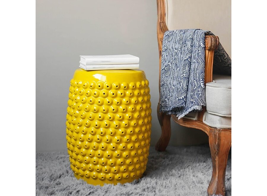Ceramic Garden Stool Yellow Dots Handmade D33xH46cm