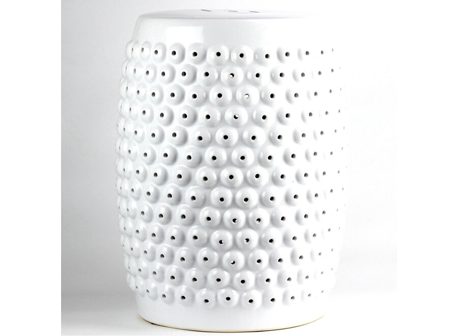 Ceramic Garden Stool White Dots Handmade D33xH46cm