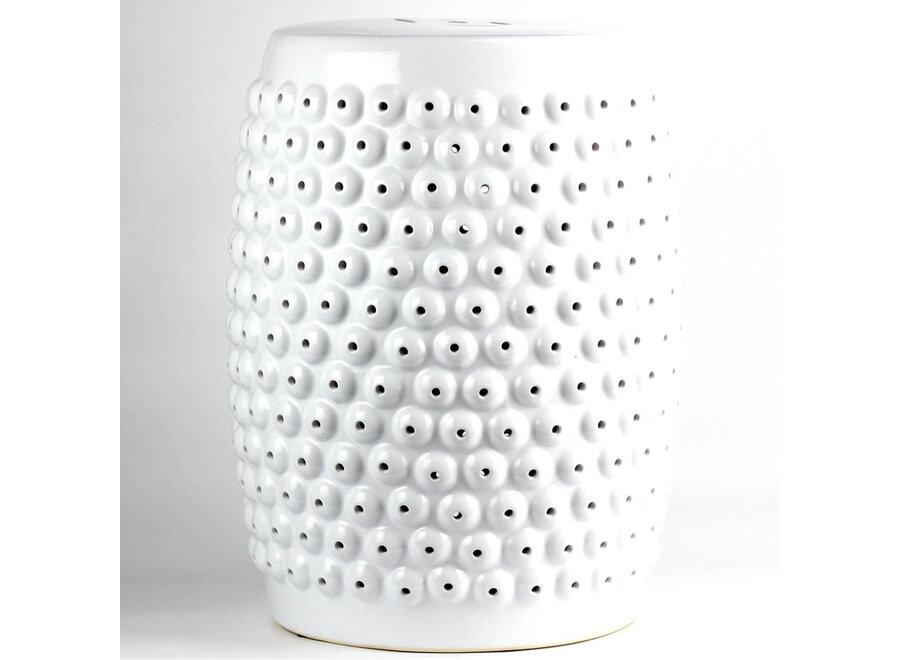 Taburete de Cerámica Blanco Dots Hecho a Mano D33xAl46cm