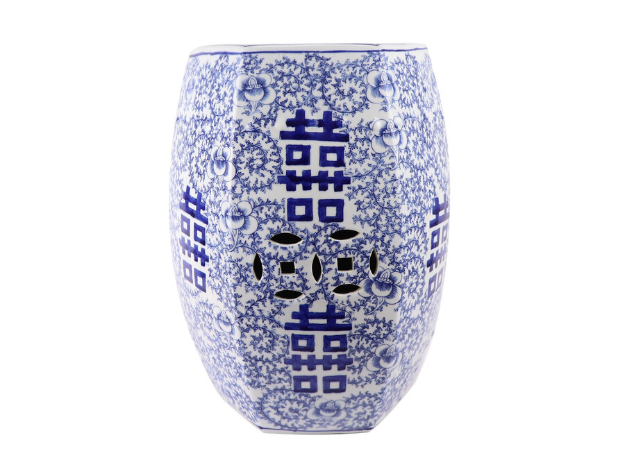Keramik Hocker Blau Weiß Handbemalt Doppeltes Glück D33xH45cm