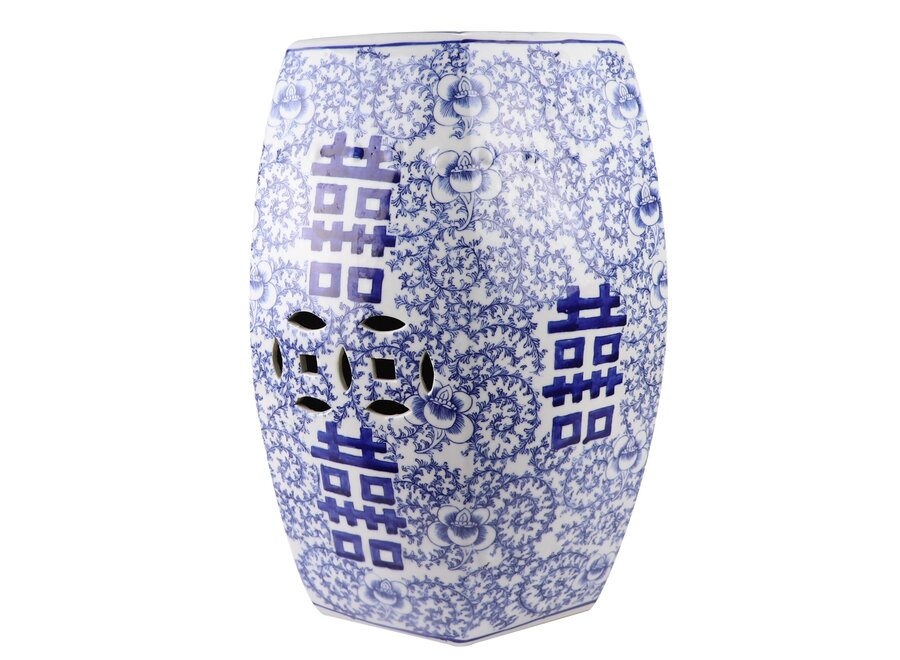 Keramik Hocker Blau Weiß Handbemalt Doppeltes Glück D33xH45cm