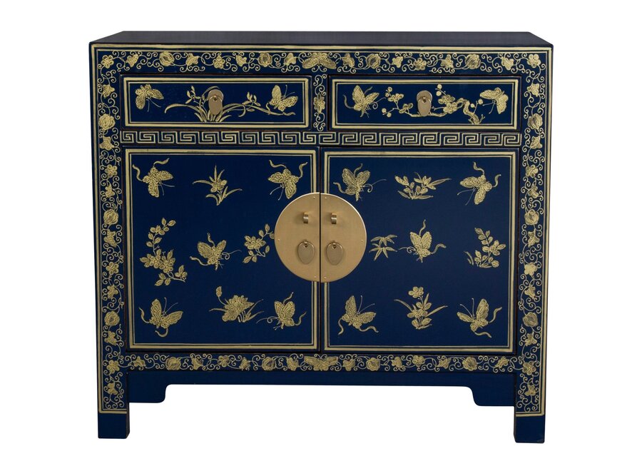 Chinese Cabinet Midnight Blue Butterflies Hand-Painted - Orientique Collection W90xD40xH80cm