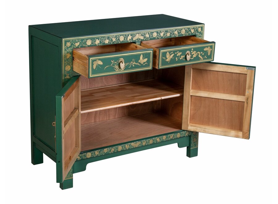 Chinese Cabinet Pine Green Butterflies Hand-Painted - Orientique Collection W90xD40xH80cm