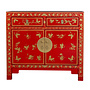 Armoire Chinoise Lucky Rouge Papillons Peint à la Main - Orientique Collection L90xP40xH80cm