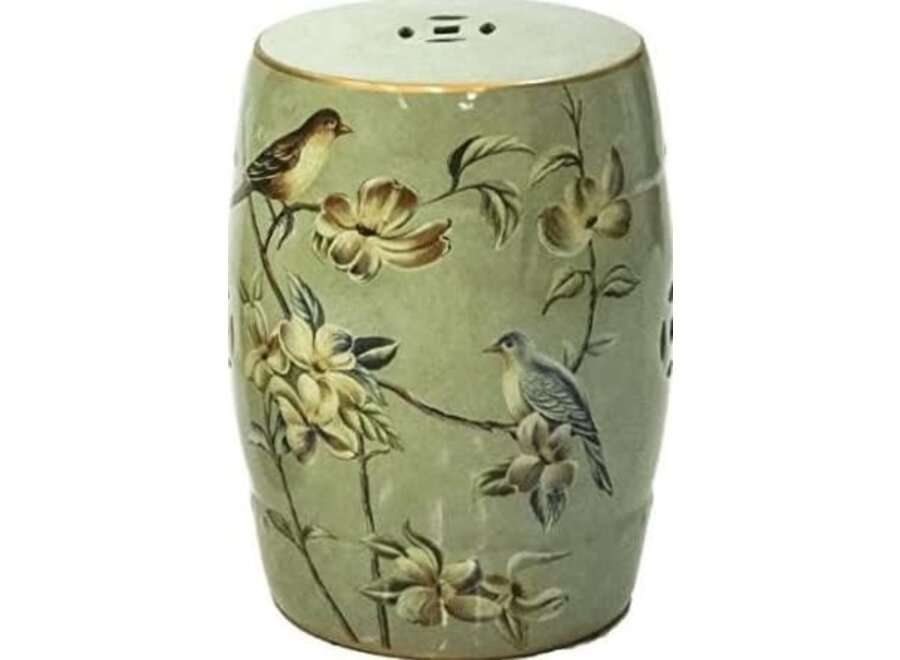 Ceramic Garden Stool Sage Birds Handmade - Rowena D30xH45cm