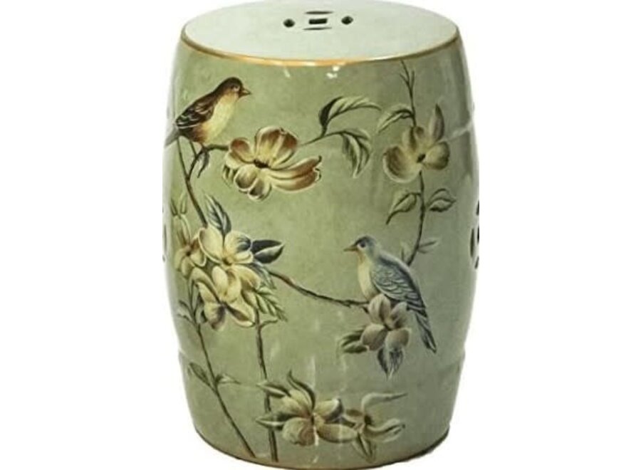 Tabouret Céramique Sage Oiseaux Fait Main - Rowena  D30xH45cm