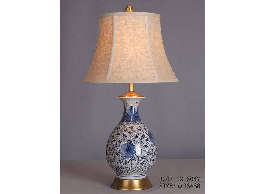 Lampada da Tavolo Cinese Porcellana Fiori Blu Crettatura D36xA68cm