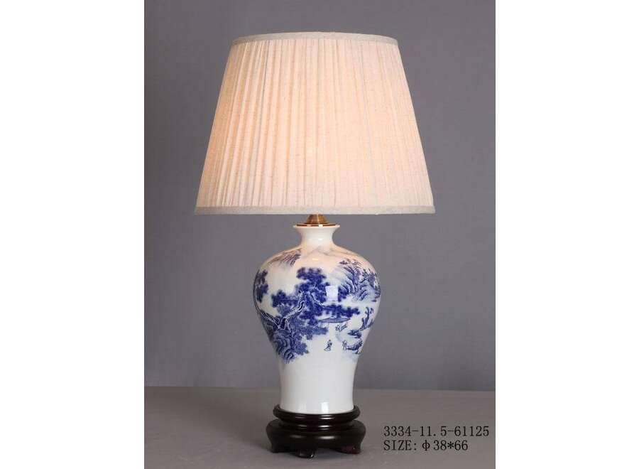 Chinese Table Lamp Porcelain White Blue Landscape