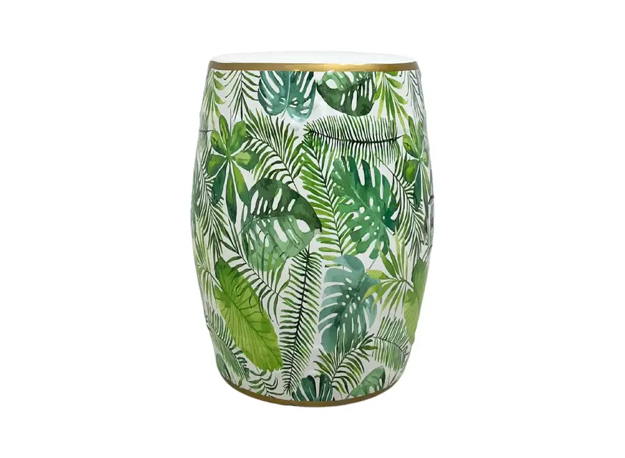Keramik Hocker Grün Blätter Handgefertigt - Zelen D30xH45cm