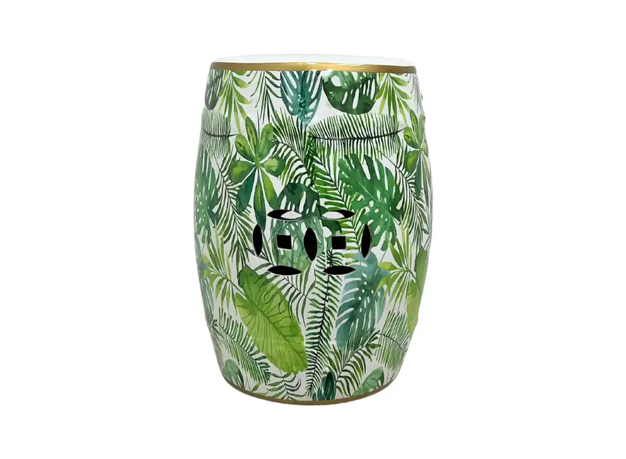 Keramik Hocker Grün Blätter Handgefertigt - Zelen D30xH45cm