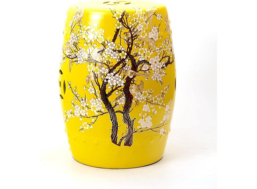 Keramik Hocker Gelbe Blüten Handgefertigt - Hikari D30xH45cm