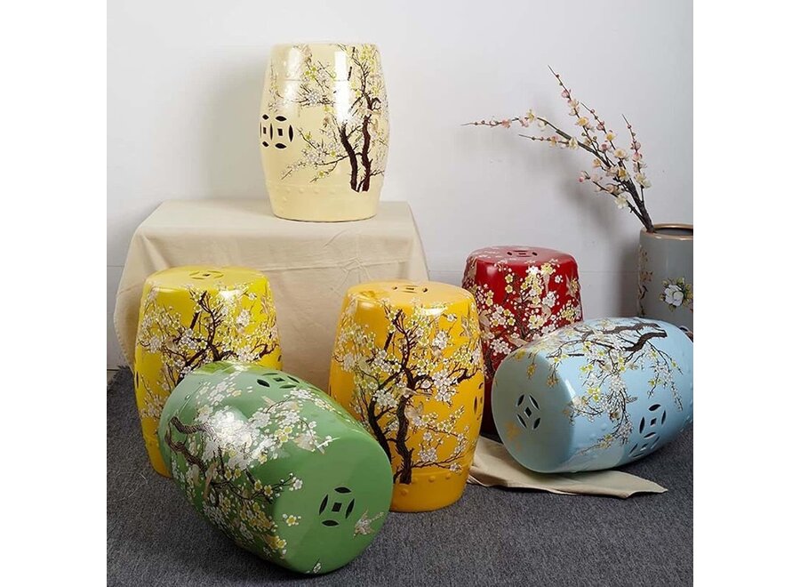 Ceramic Garden Stool Yellow Blossoms Handmade - Hikari D30xH45cm