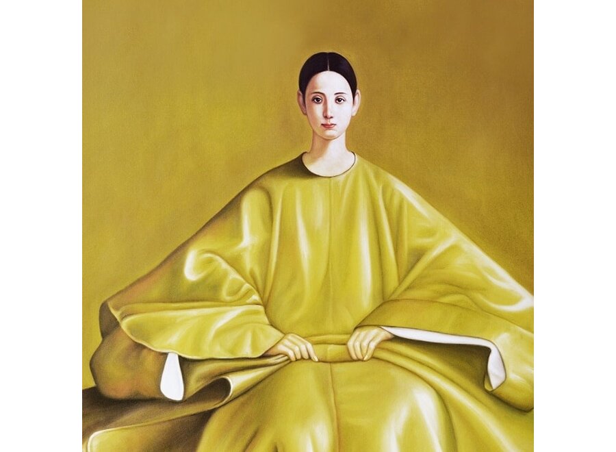 Peinture á l'Huile 100% Peint á La Main Cadre Noir 120x120cm Femme Chinois Jaune