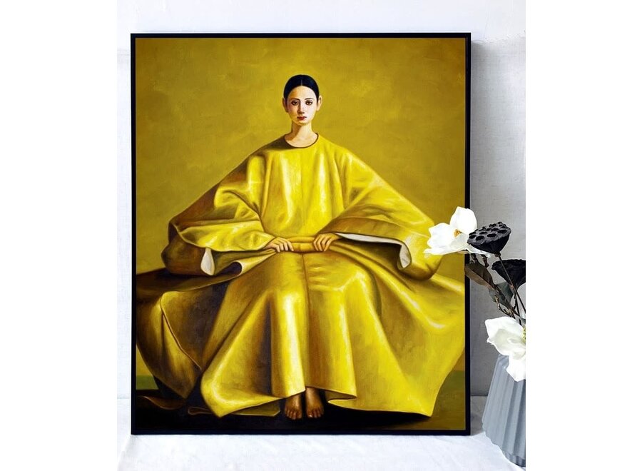 Oil Painting 100% Handpainted Black Frame 150x150cm Chinese Woman Yellow