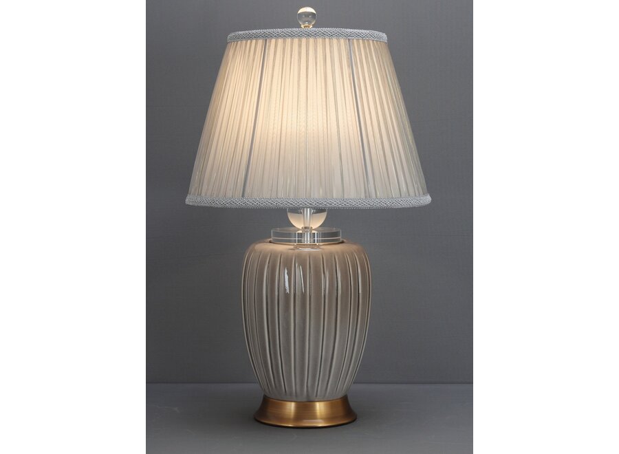 Lampada da Tavolo Cinese in Porcellana con Paralume Grigio Contemporaneo Fatto a Mano D36xA62cm