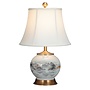 Chinesische Tischlampe Porzellan mit Schirm Weiß Berge Handgemalt D33xH53cm