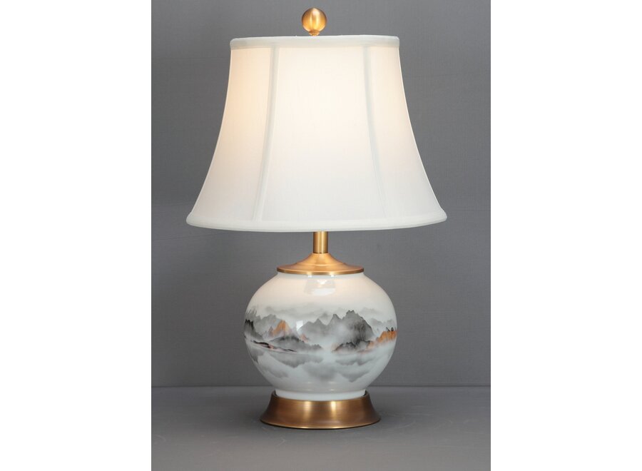 Chinese Table Lamp Porcelain with Lampshade White Mountains Hand-Painted D33xH53cm