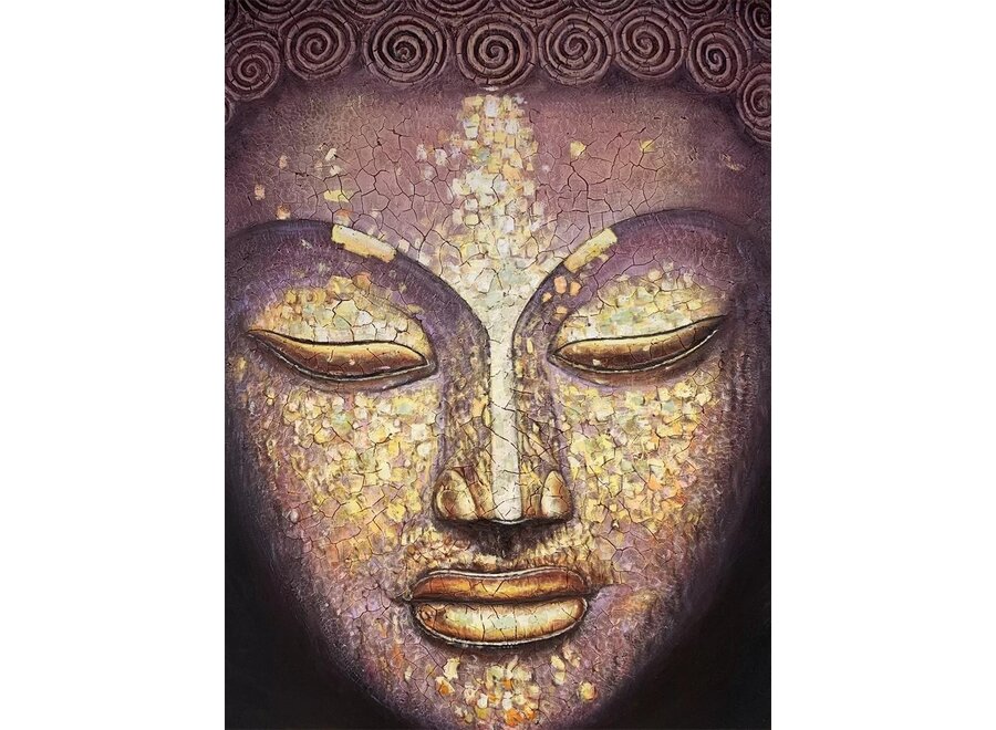 Pittura Ad Olio Dipinto a Mano 3D in Rilievo Cornice Nero 100x150cm Buddha Oro