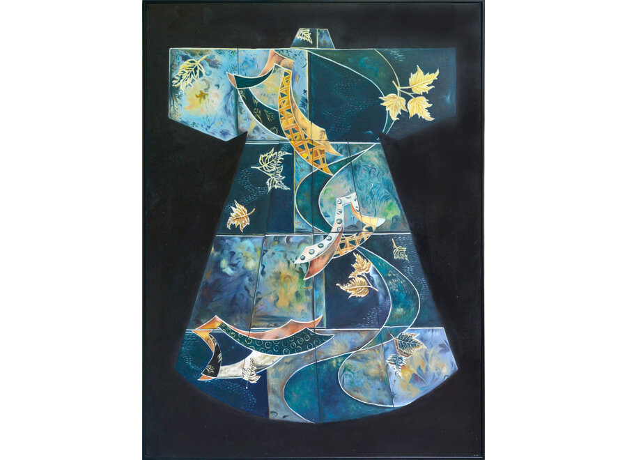 Oil Painting 100% Handpainted Black Frame 90x120cm Chinese Kimono Blue