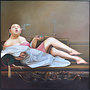 Oil Painting 100% Handpainted Black Frame 100x100cm Chinese Woman with Cigar Pink