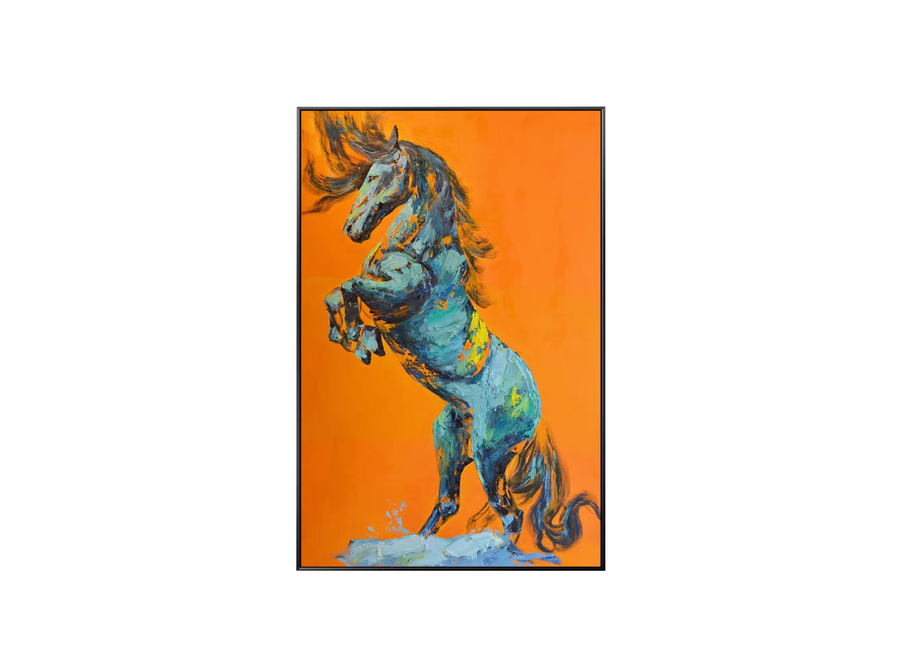 Oil Painting 100% Handpainted 3D Relief Effect Black Frame 100x150cm Horse Orange