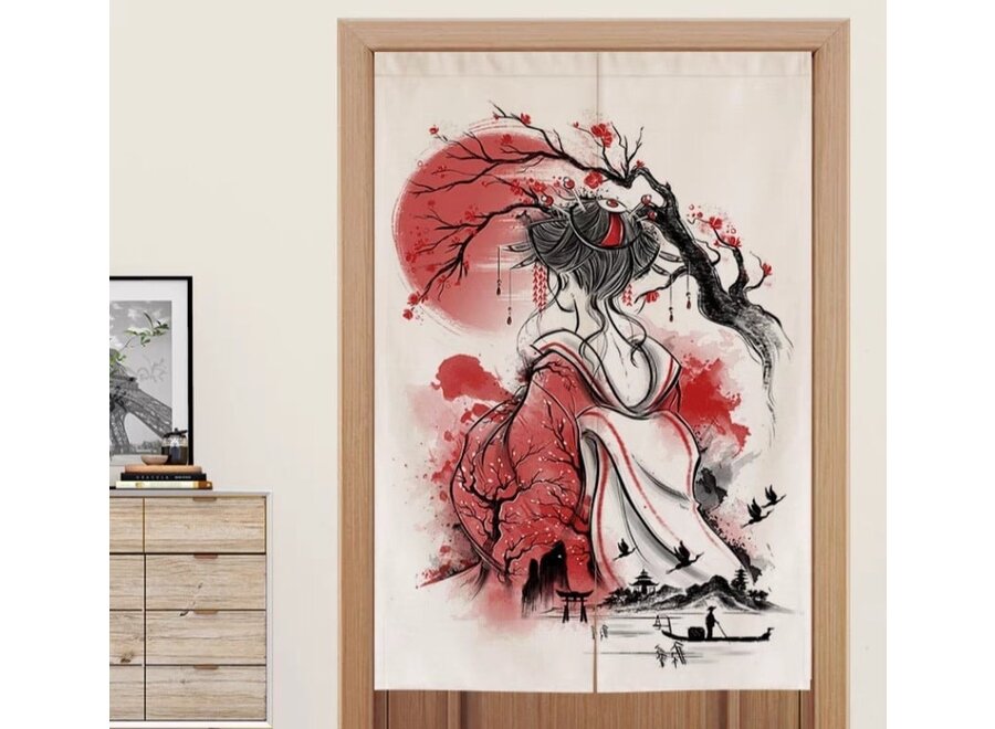 Noren Giapponese Calligrafia Mujer Japonesa en Kimono L80xA130cm