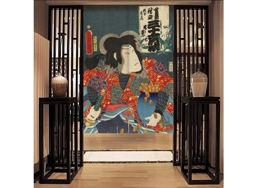 Japanese Noren Jiraiya and Violets Kunisada W80xH130cm