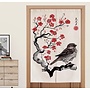 Japanische Noren Türvorhänge Kalligraphie Vogel auf Blütenbaum B80xH130cm