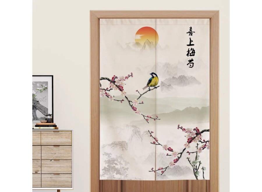 Noren Japonais Oiseau sur Fleurs L80xH130cm