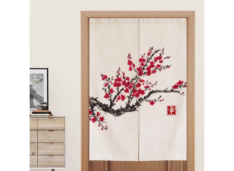 Japanese Noren Calligraphy Blossoms W80xH130cm