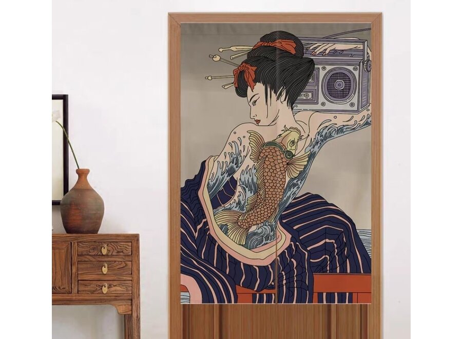 Noren Giapponese Donna Giapponese con Tatuaggio L80xA130cm