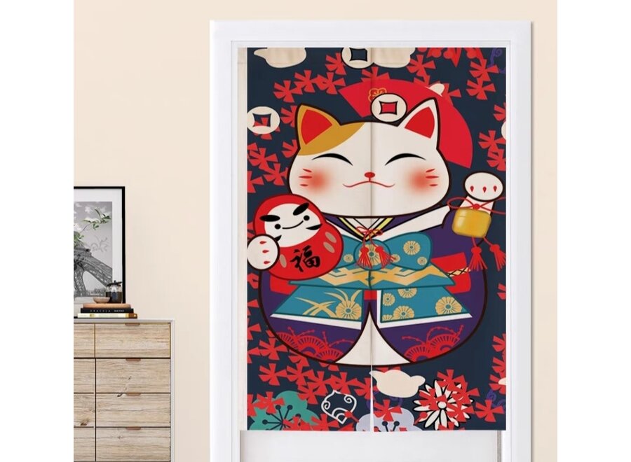 Japanische Noren Türvorhänge Lucky Cat mit Daruma B80xH130cm