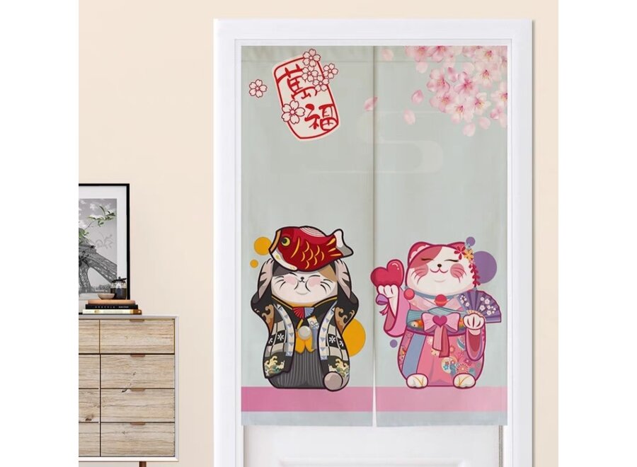 Noren Japonais Lucky Cat Couple L80xH130cm